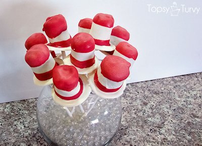 Dr. Seuss Cat in the Hat Cake Pops