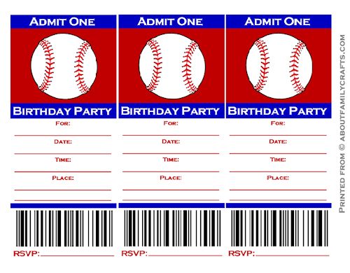 Baseball Ticket Birthday Party Invitation About Family Crafts