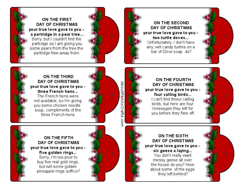 Silly 12 Days of Christmas Printable Tags About Family Crafts