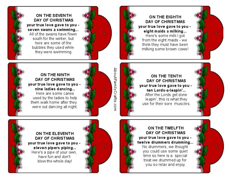 Silly 12 Days of Christmas Printable Tags About Family Crafts