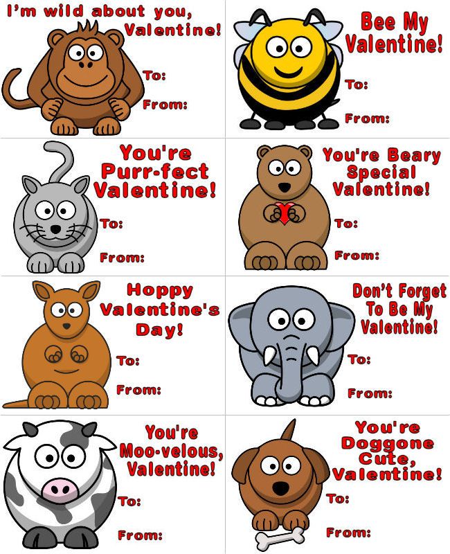 8 Silly Animals Printable Valentines – About Family Crafts